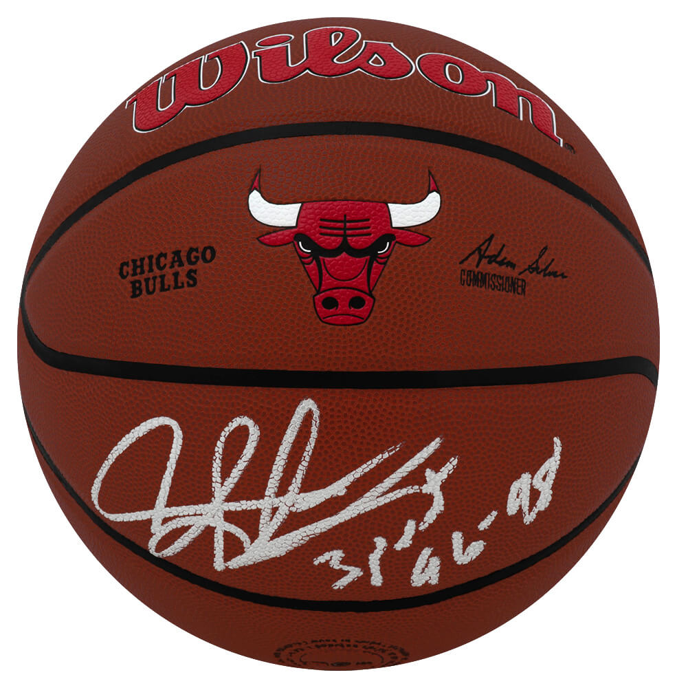 RODBSK237 Dennis Rodman Signed Chicago Bulls Logo Wilson Alliance NBA Basketball with 3-Peat 96-98