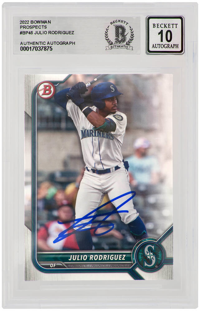 RODCAR120 Julio Rodriguez Signed Seattle Mariners 2022 Bowman Prospects Baseball Card No.BP45 with Beckett & Auto Grade 10