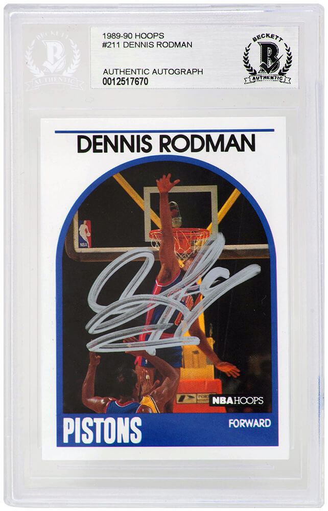 RODCAR204 Dennis Rodman Signed Detroit Pistons 1989-90 NBA Hoops Basketball Card No.211 - Beckett Encapsulated