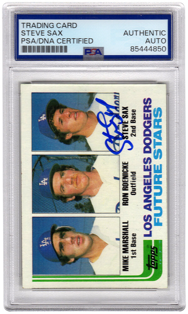 SAXCAR106 Steve Sax Signed Los Angeles Dodgers 1982 Topps Future Stars Rookie Baseball Card No.681 - PSA Encapsulated
