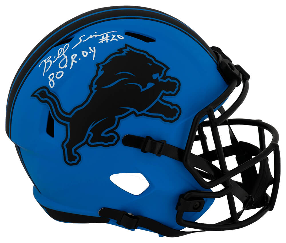 SIMREP354 Billy Sims Signed Detroit Lions Rave Riddell Full Size Speed Replica Helmet with 80 Roy