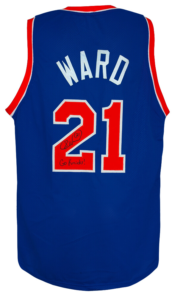 WARJRY200 Charlie Ward Signed Throwback Custom Basketball Jersey with Go Knicks, Blue
