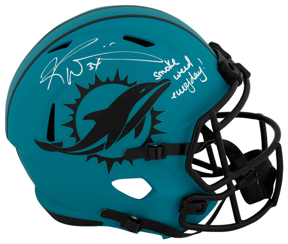 WILREP366 Ricky Williams Signed Miami Dolphins Rave Riddell Full Size Speed Replica Helmet with Smoke Weed Everyday