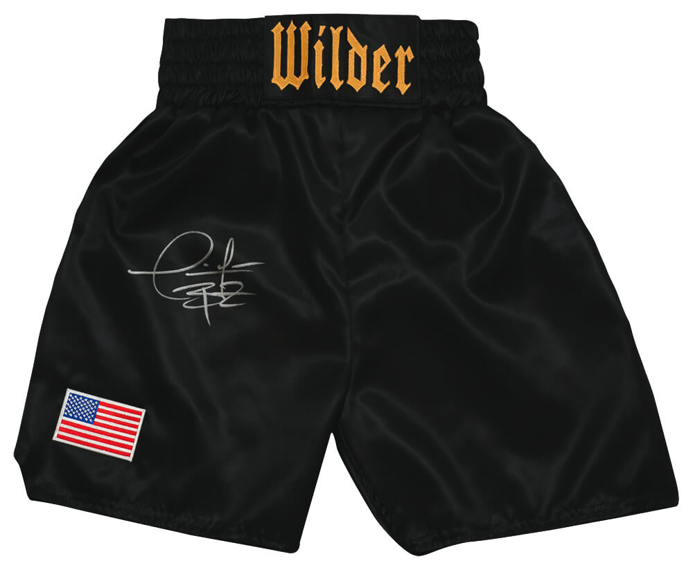 WILTRU500 Deontay Wilder Signed Custom Boxing Trunks, Black - Beckett