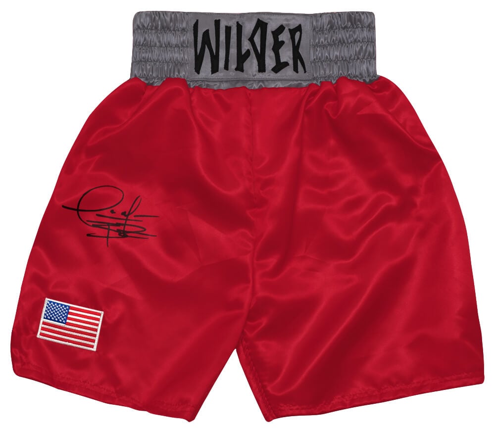 WILTRU501 Deontay Wilder Signed Red Custom Boxing Trunks - Beckett