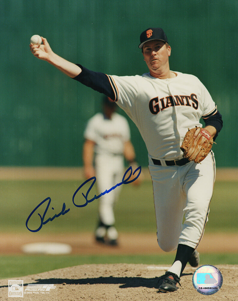 REU08P103 8 x 10 in. Rick Reuschel Signed San Francisco Giants White Jersey Pitching Action Photo