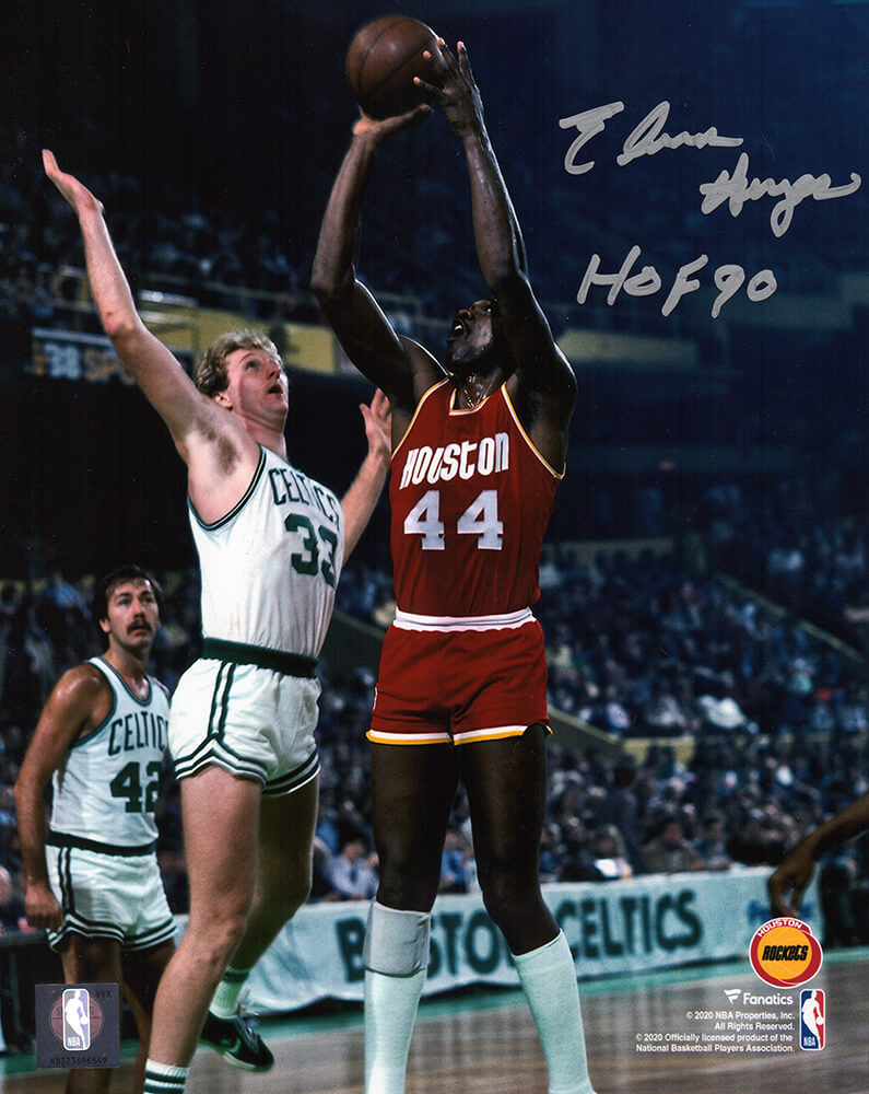 HAY08P220 8 x 10 in. Elvin Hayes Signed Houston Rockets Shooting Against Larry Bird Photo with HOF 90