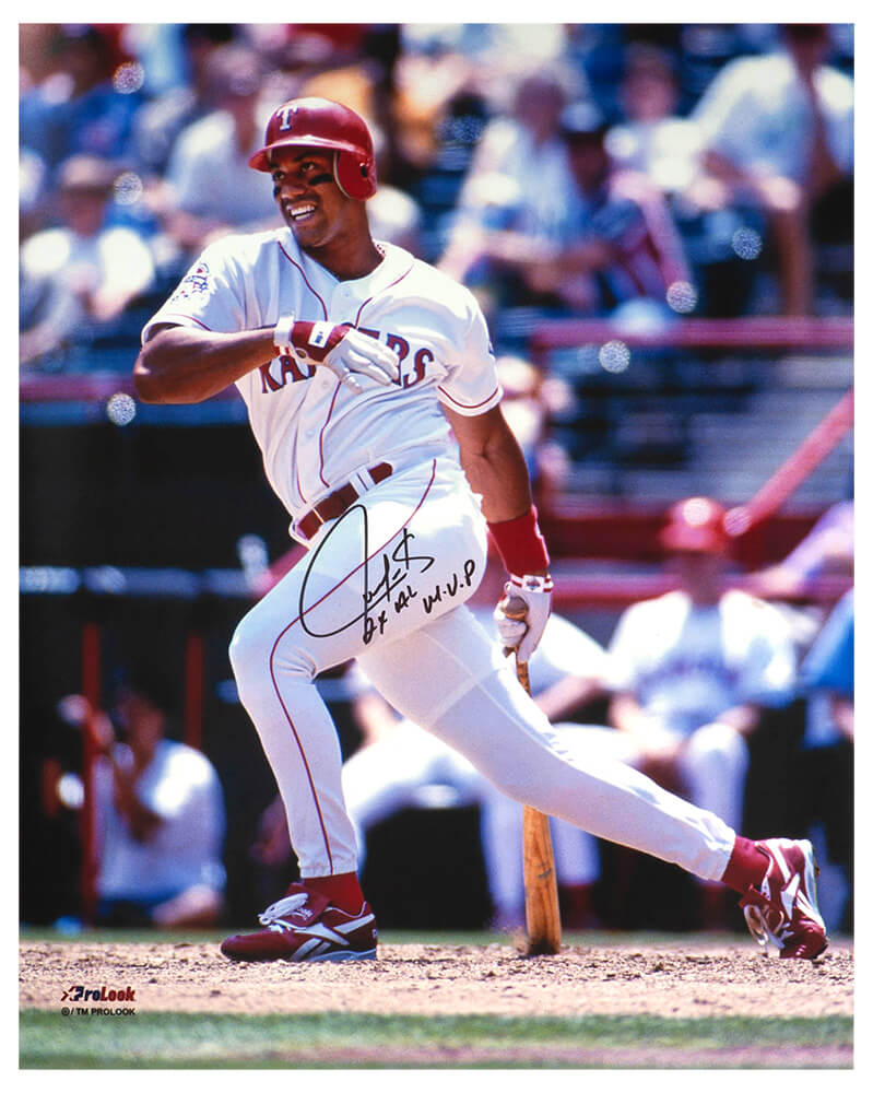 GON16P101 16 x 20 in. Juan Gonzalez Signed Texas Rangers White Jersey Swinging Action Photo with 2x AL MVP