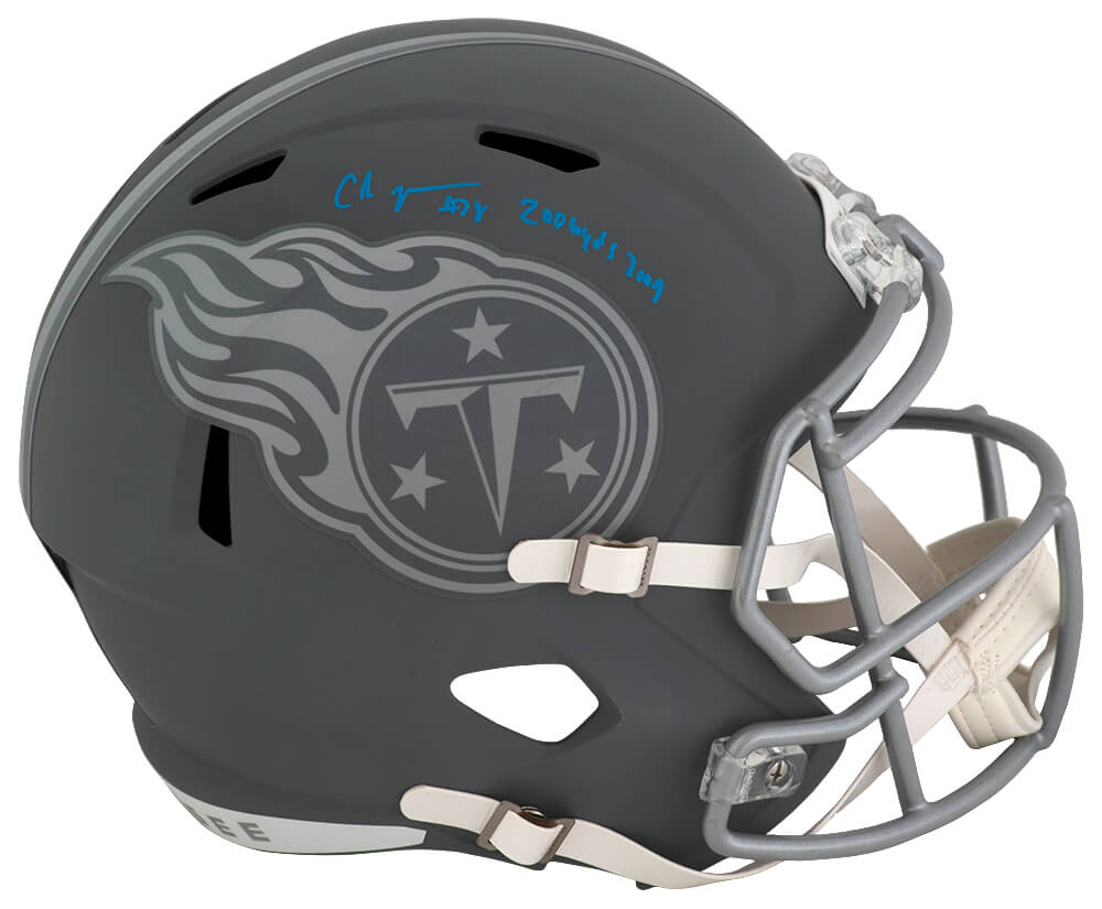 JOHREP306 Chris Johnson Signed Tennessee Titans Slate Riddell Speed Replica Helmet with 2006 YDS 2009 - Full Size