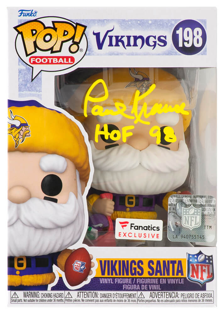 KRAFUN300 Paul Krause Signed Minnesota Vikings Santa Funko Pop Doll No.198 with HOF 98