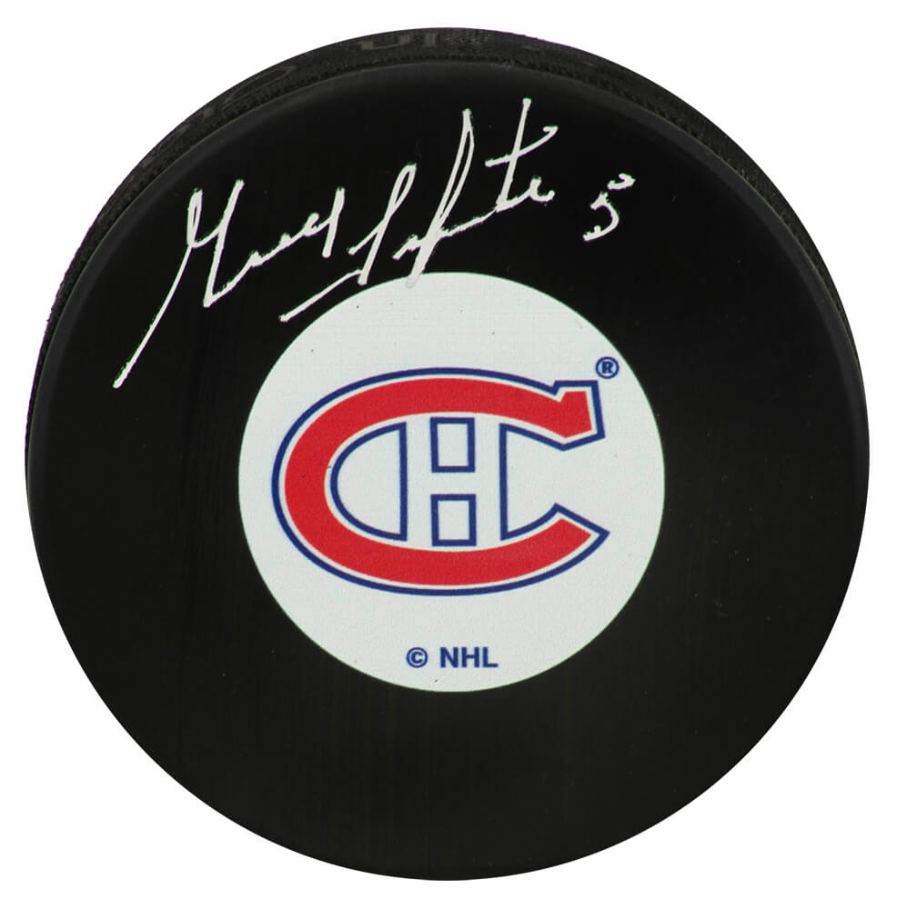 LAPPUC414 Guy Lapointe Signed Montreal Canadiens Team Logo Hockey Puck