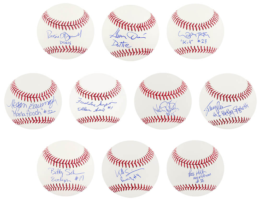 LEABSB502 A League of Their Own Rockford Peaches Signed Individual Rawlings MLB Baseball with Character Names Balls - Set of 10