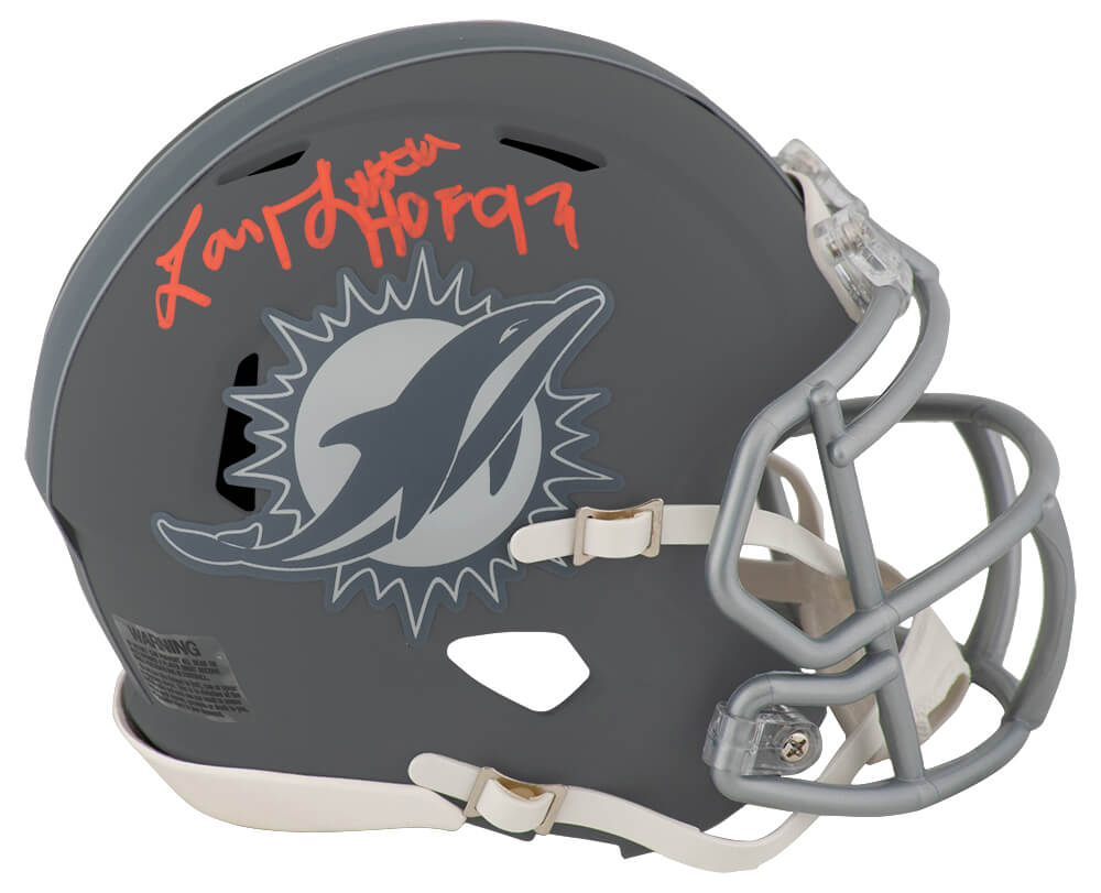 LITMIN317 Larry Little Signed Miami Dolphins Slate Riddell Speed Mini Helmet with HOF 93