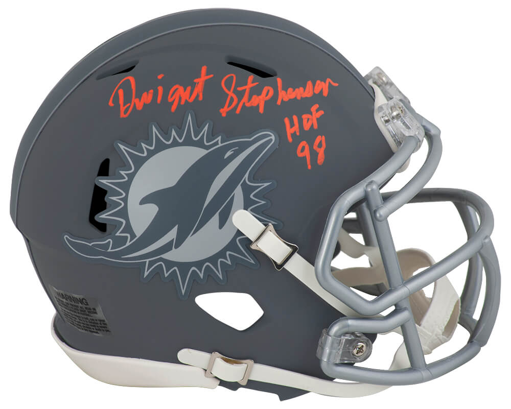 STEMIN328 Dwight Stephenson Signed Miami Dolphins Slate Riddell Speed Mini Helmet with HOF 98