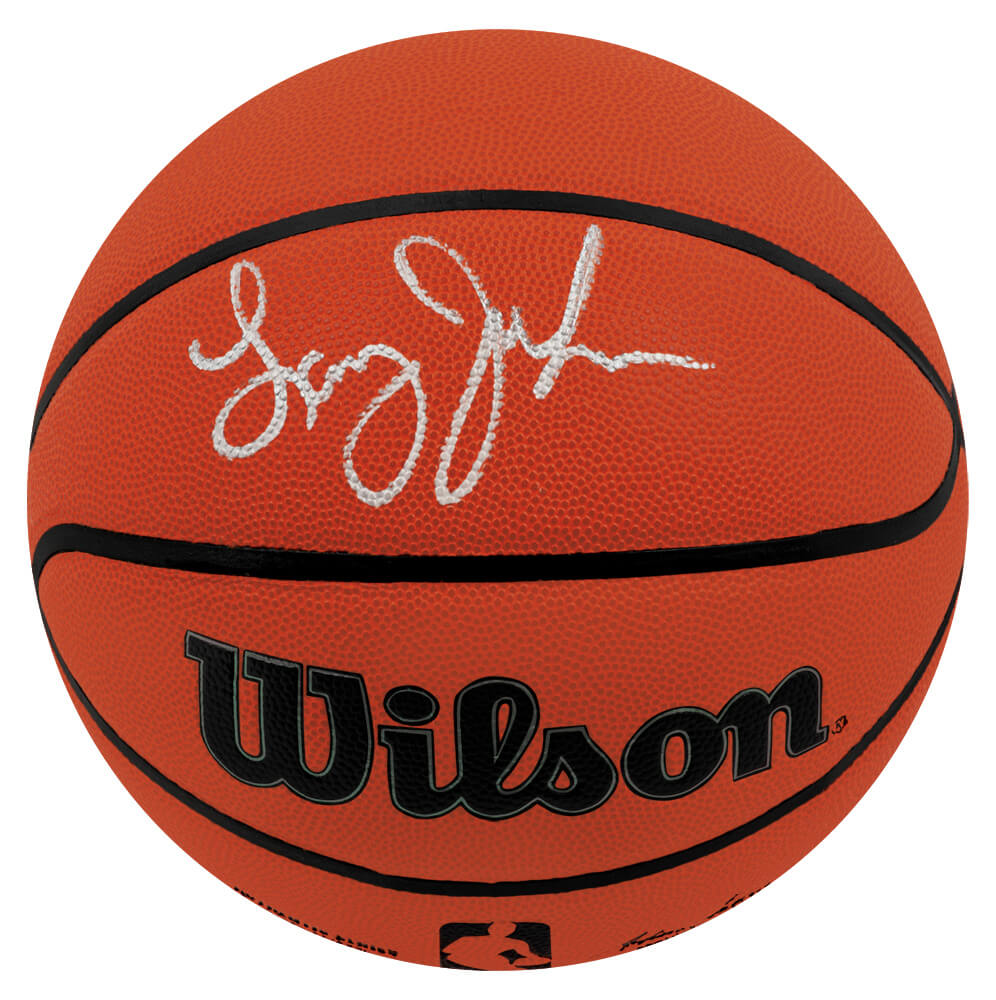 JOHBSK241 Larry Johnson Signed Wilson Indoor & Outdoor NBA Basketball