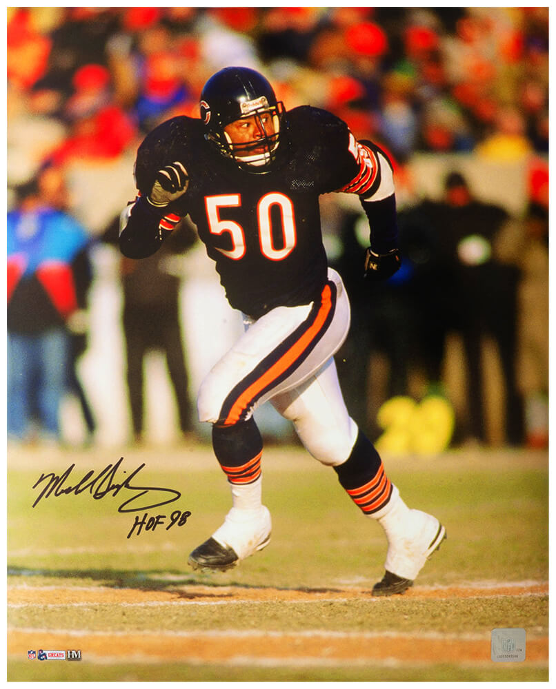 SIN16P313 16 x 20 in. Mike Singletary Signed Chicago Bears Navy Jersey Action Photo with HOF 98