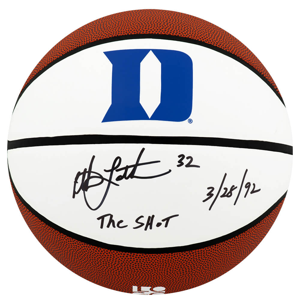 LAEBSK218 Christian Laettner Signed Duke Blue Devils Logo Brands White Logo Basketball with the Shot 3-28-92