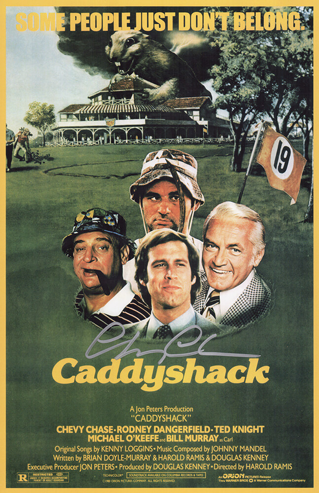 CHAPST528 11 x 17 in. Chevy Chase Signed Caddyshack Movie Poster Silver Ink