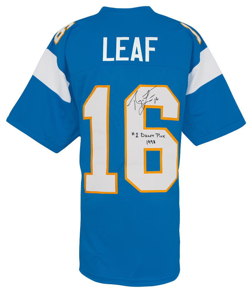LEAJRY303 Ryan Leaf Signed Powder Blue Custom Football Jersey with No.2 Draft Pick 1998
