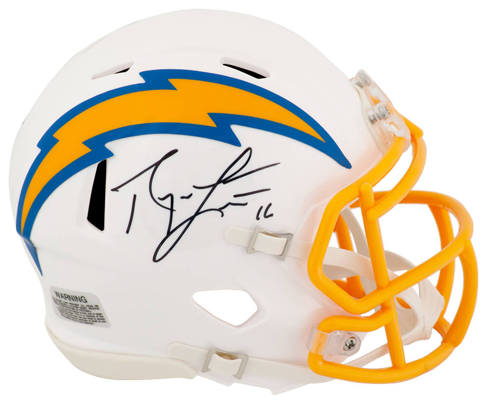 LEAMIN302 Ryan Leaf Signed San Diego Chargers White Riddell Speed Mini Helmet