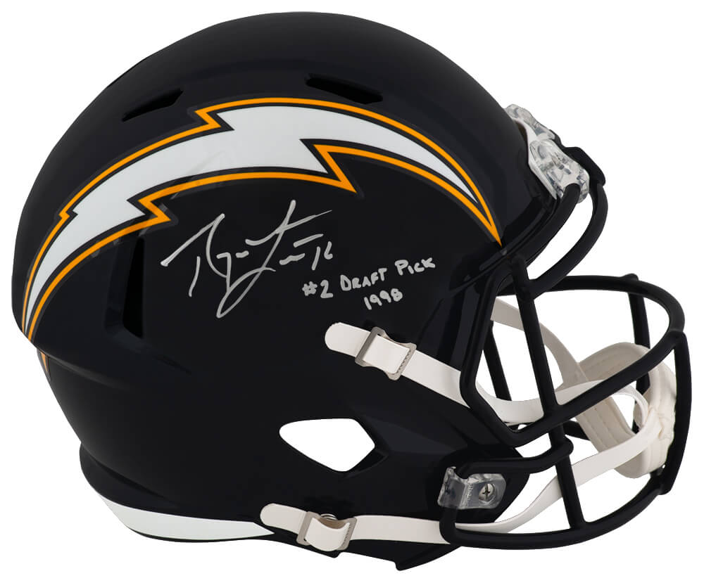 LEAREP302 Ryan Leaf Signed San Diego Chargers Throwback Navy Riddell Full Size Speed Replica Helmet with No.2 Draft Pick 1998