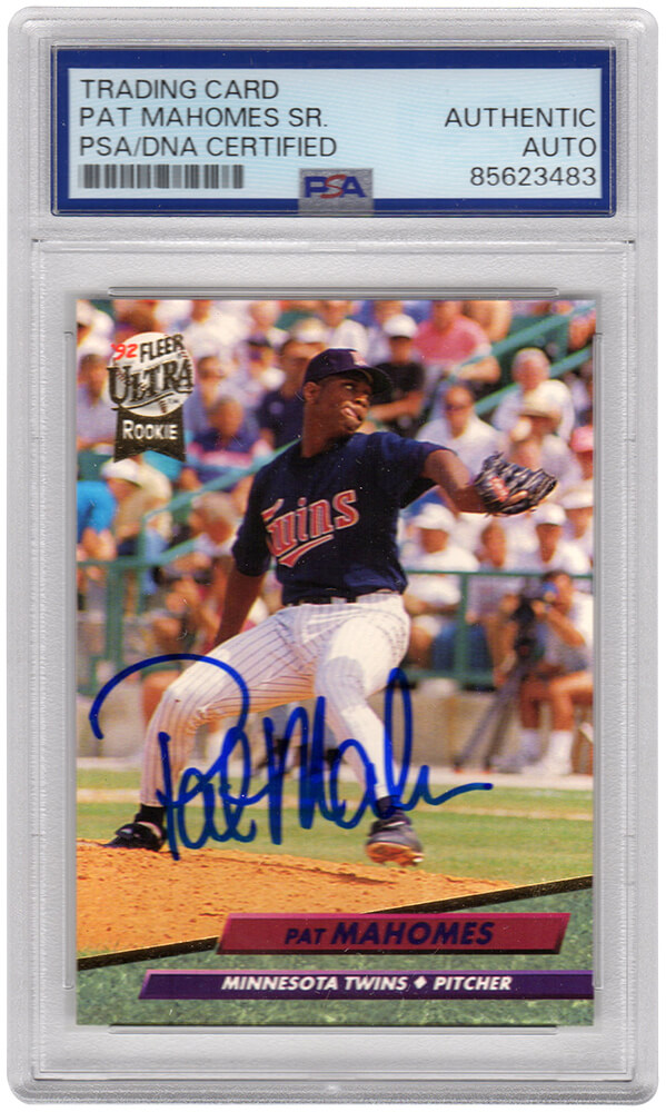 MAHCAR102 Patrick Mahomes Sr. Signed Minnesota Twins 1992 Fleer Ultra Rookie Baseball Card - No.398 - PSA Encapsulated