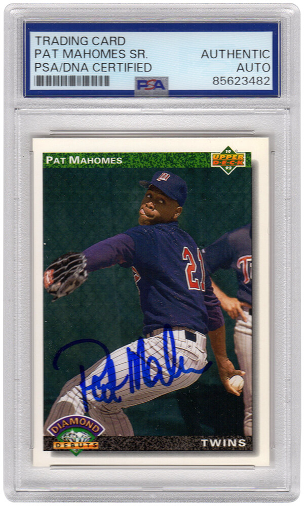 MAHCAR103 Patrick Mahomes Sr. Signed Minnesota Twins 1992 Upper Deck Rookie Baseball Card - No.776 - PSA Encapsulated