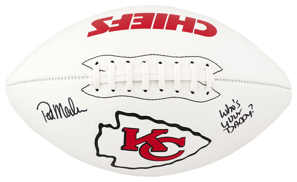 MAHFTB320 Patrick Mahomes Sr. Signed Kansas City Chiefs logo Franklin White Logo Football with Who is Your Daddy
