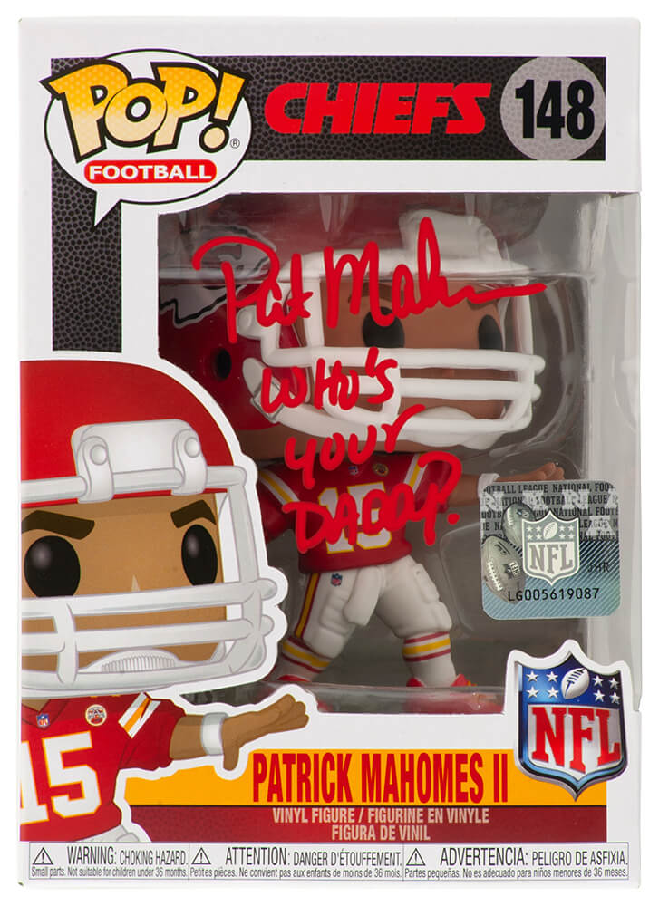 MAHFUN300 Patrick Mahomes Sr. Signed Kansas City Chiefs Patrick Mahomes NFL No.148 Funko Pop Doll with Who is Your Daddy