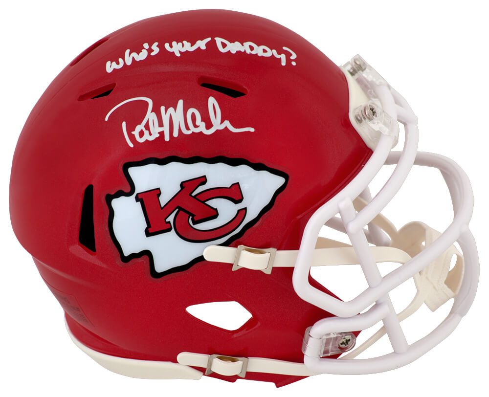 MAHMIN330 Patrick Mahomes Sr. Signed Kansas City Chiefs Riddell Speed Mini Helmet with Who is Your Daddy