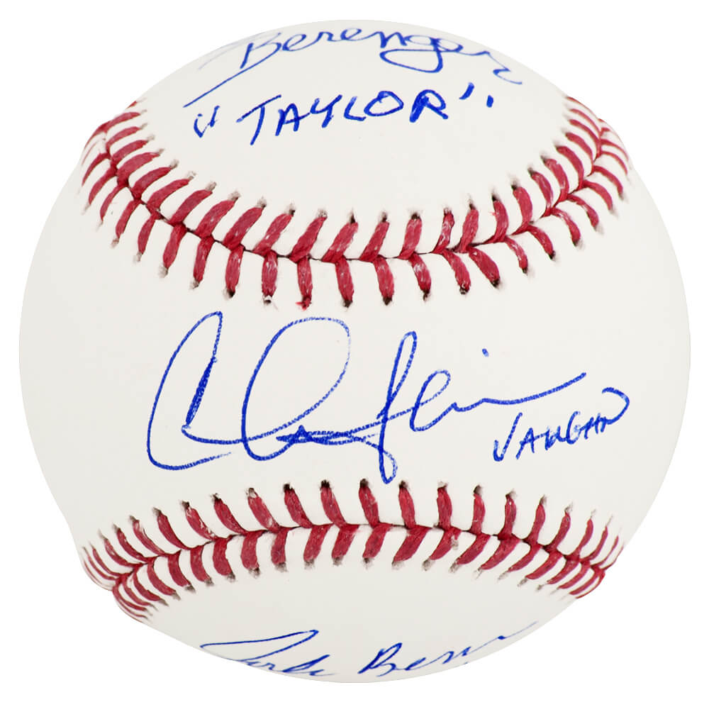 MAJBSB502 Charlie Sheen, Corbin Bernsen & Tom Berenger Signed Rawlings MLB Baseball with Character Names