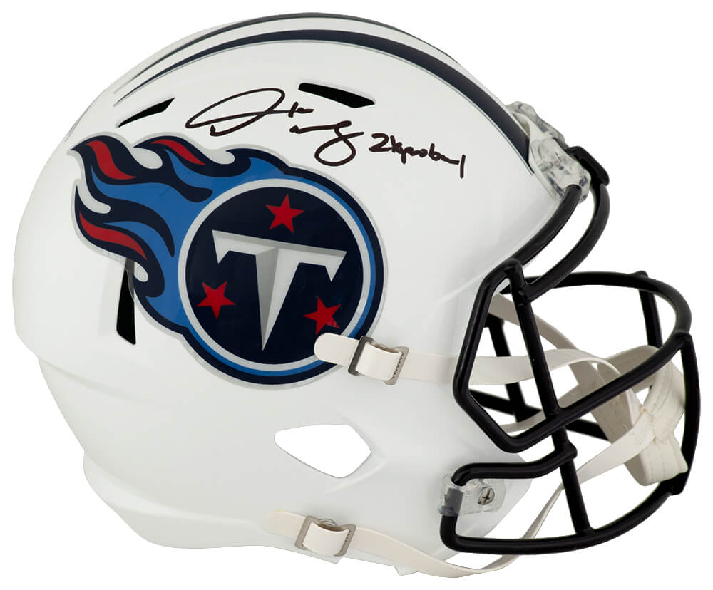 MASREP300 Derrick Mason Signed Tennessee Titans Riddell Full Size Speed Replica Helmet with 2x Pro Bowl