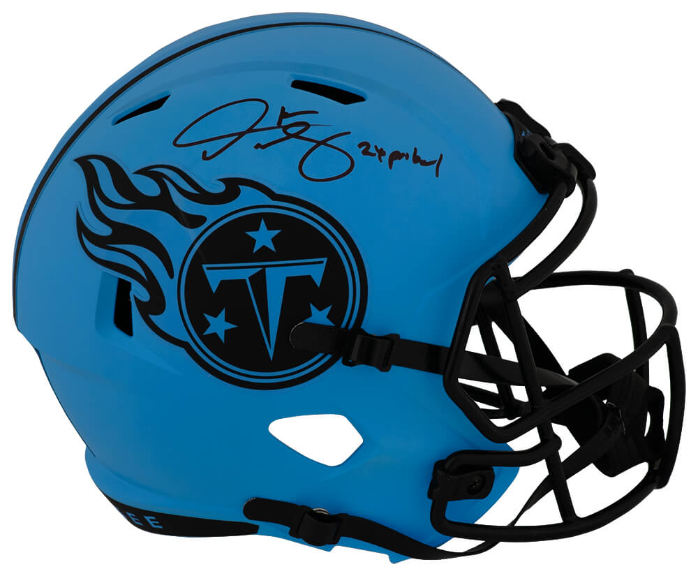 MASREP302 Derrick Mason Signed Tennessee Titans Rave Riddell Full Size Speed Replica Helmet with 2x Pro Bowl