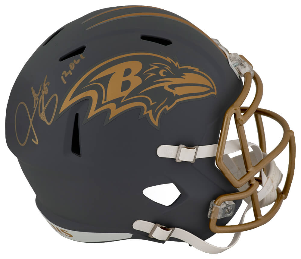 MASREP303 Derrick Mason Signed Baltimore Ravens Slate Riddell Full Size Speed Replica Helmet with 10061 Yards