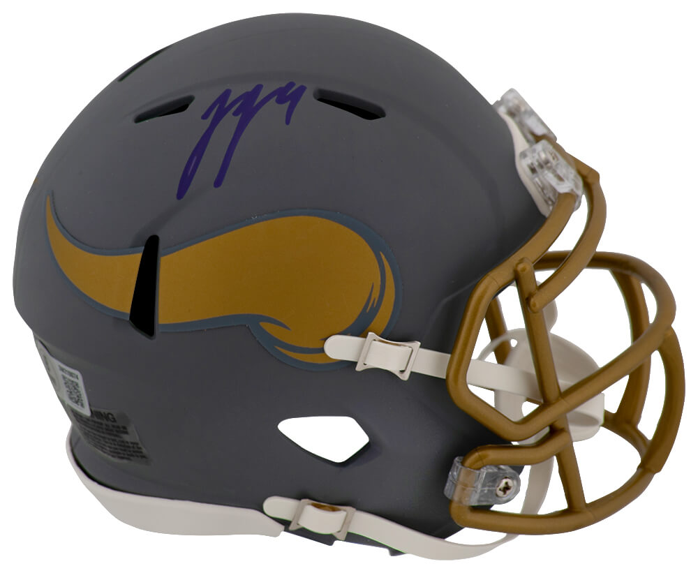 MCCMIN322 J.J. McCarthy Signed Minnesota Vikings Slate Riddell Speed Mini Helmet - Beckett