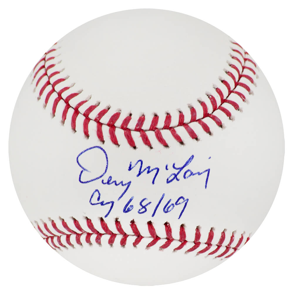 MCLBSB107 Denny McLain Signed Rawlings Official MLB Baseball with CY 68, 69