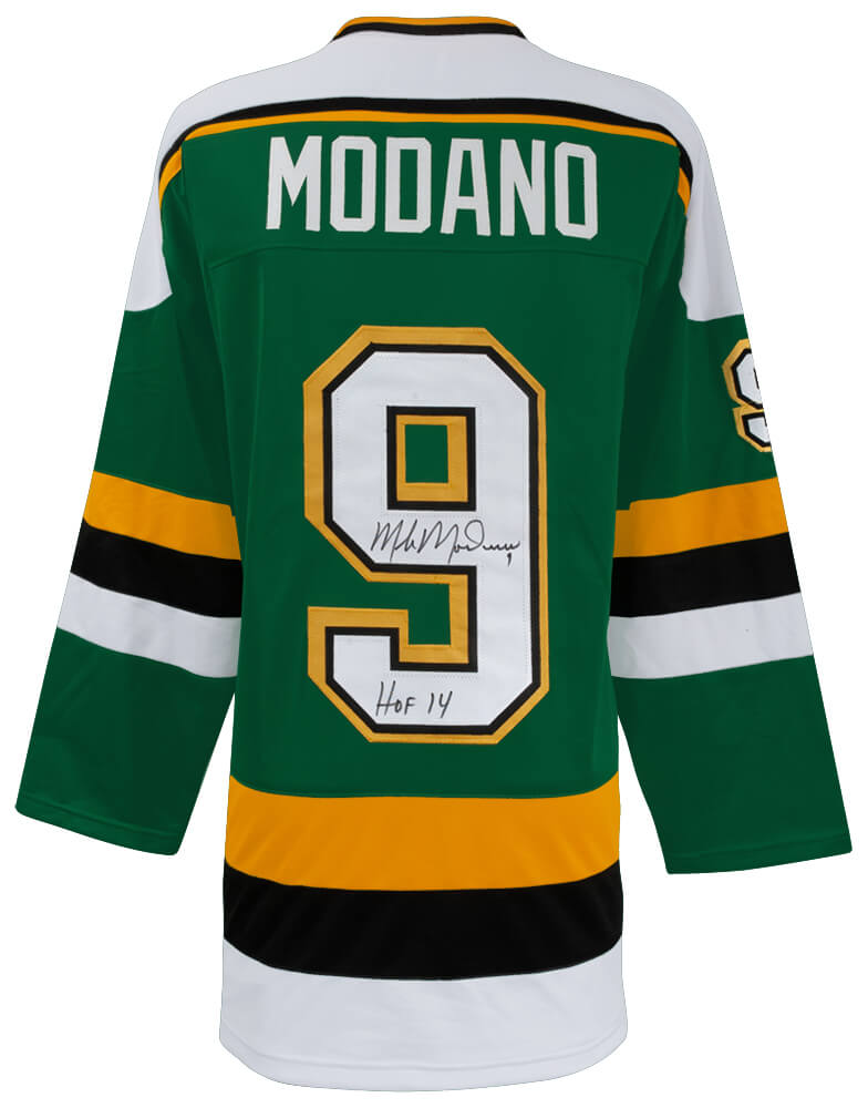 MODJRY401 Mike Modano Signed Green Custom Hockey Jersey with HOF-14