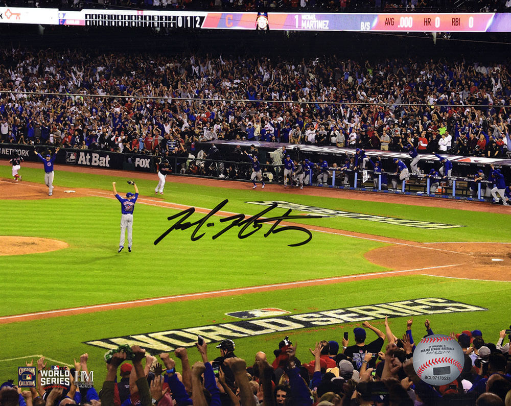MON08P129 8 x 10 in. Mike Montgomery Signed Chicago Cubs 2016 World Series Final Out Photo