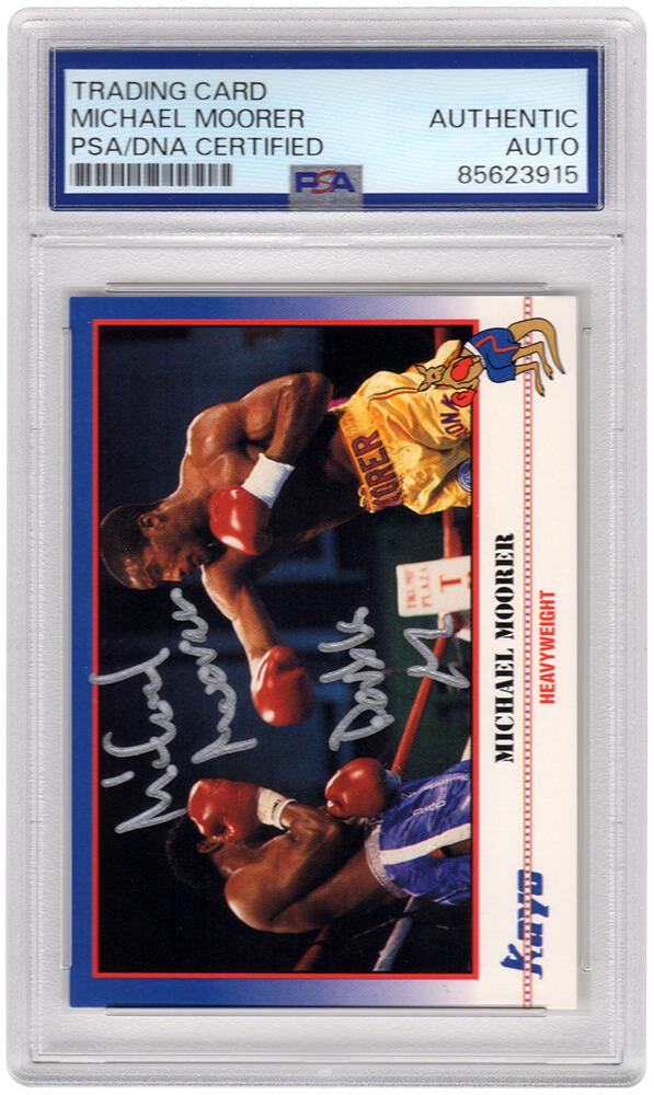 MOOCAR514 Michael Moorer Signed 1991 Kayo Boxing Card - No.207 with Double M - PSA Encapsulated