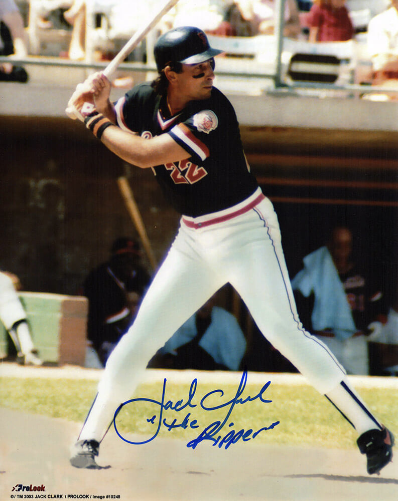 CLA08P105 8 x 10 in. Jack Clark Signed San Francisco Giants Batting Action Photo with the Ripper