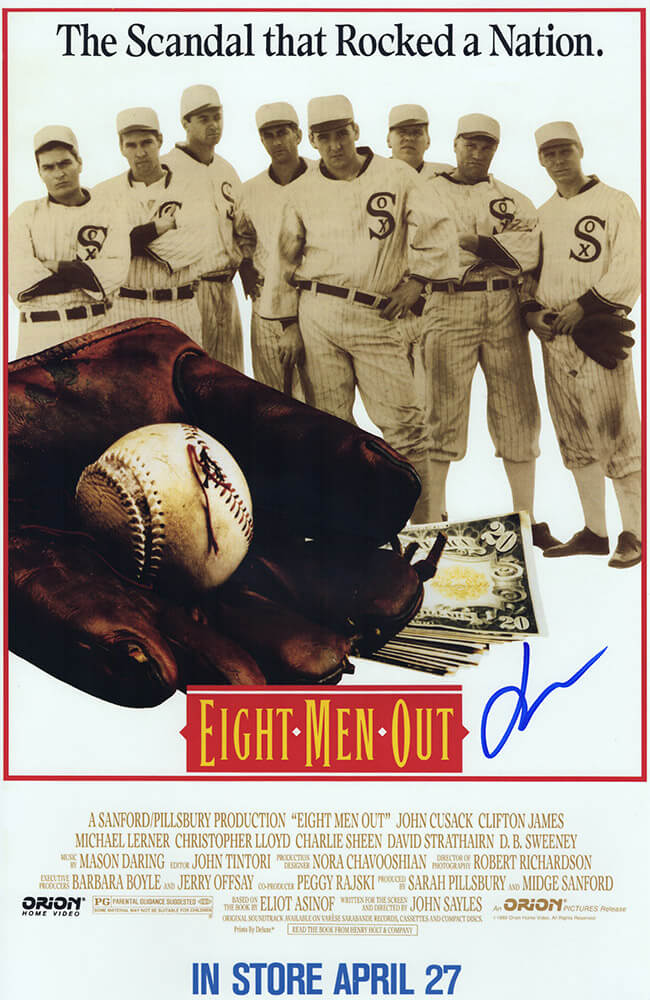 CUSPST508 11 x 17 in. John Cusack Signed Eight Men Out White Background Movie Poster
