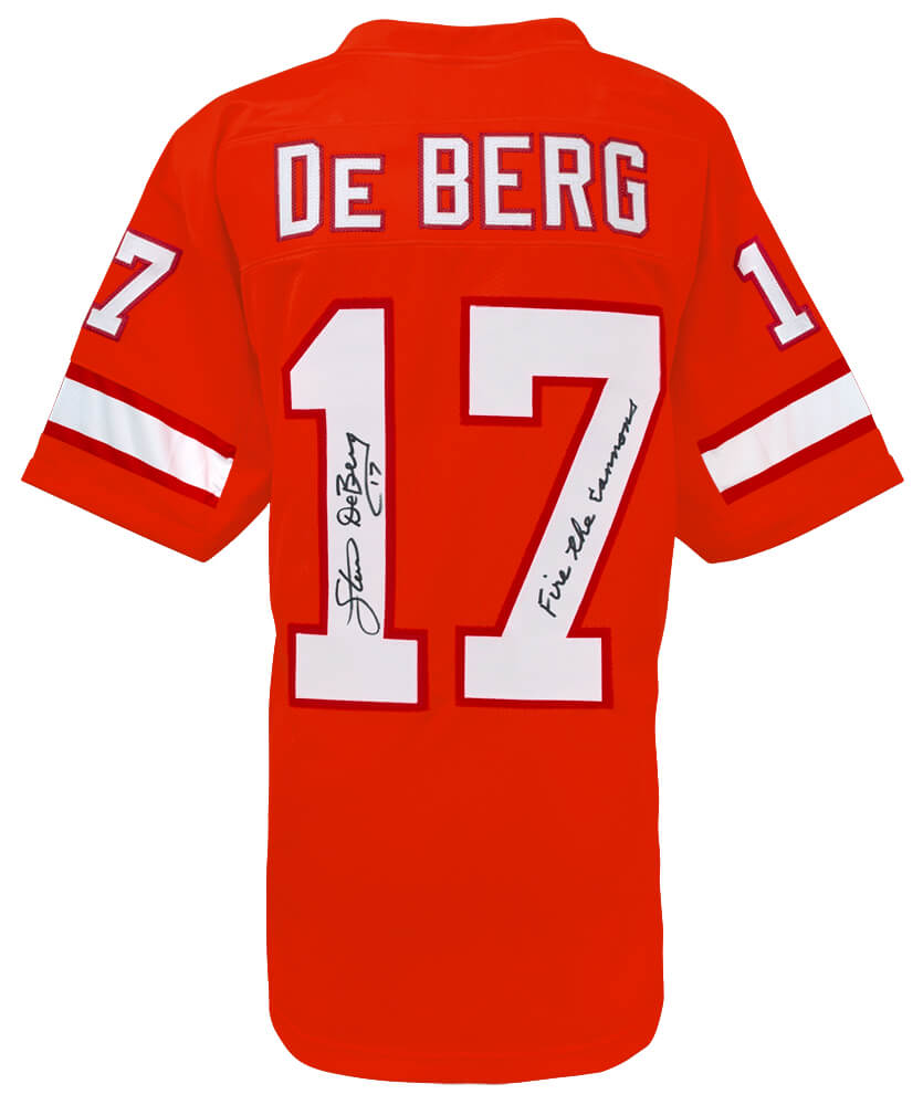 DEBJRY303 Steve DeBerg Signed Orange Throwback Custom Football Jersey with Fire the Cannons