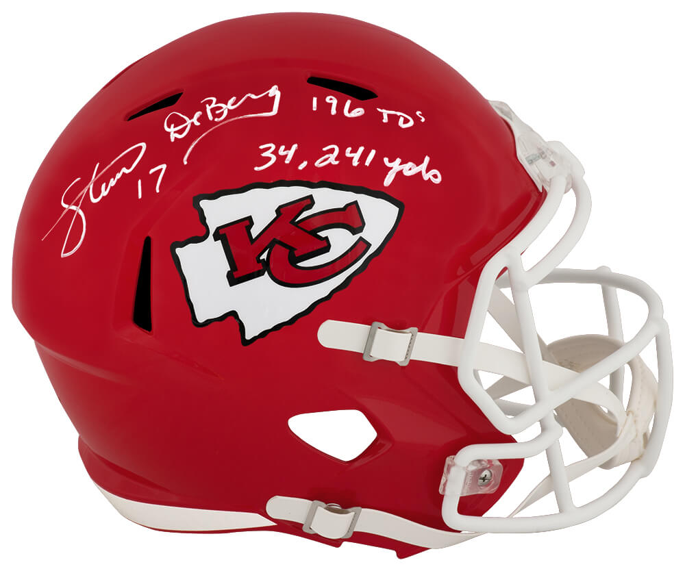 DEBREP304 Steve DeBerg Signed Kansas City Chiefs Riddell Full Size Speed Replica Helmet with 34241 Yards, 196 TDs
