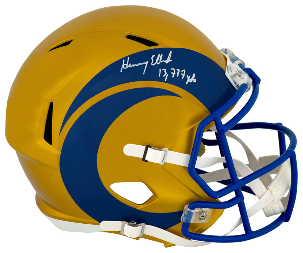 ELLREP312 Henry Ellard Signed Los Angeles Rams Flash Riddell Full Size Speed Replica Helmet with 13777 Yards