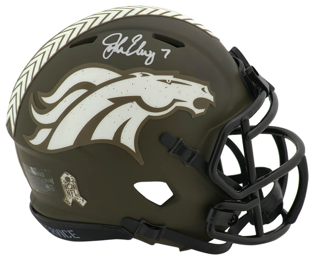 ELWMIN307 John Elway Signed Denver Broncos Salute Riddell Speed Mini Helmet