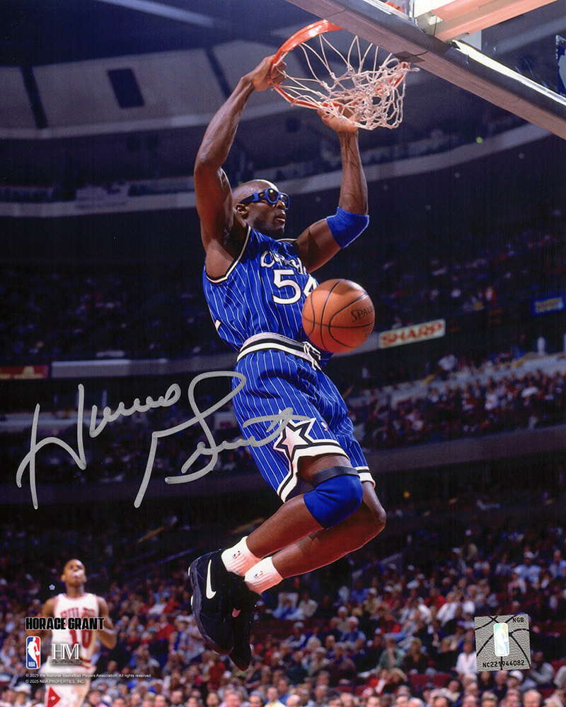 GRA08P204 8 x 10 in. Horace Grant Signed Orlando Magic Blue Jersey Dunk Photo
