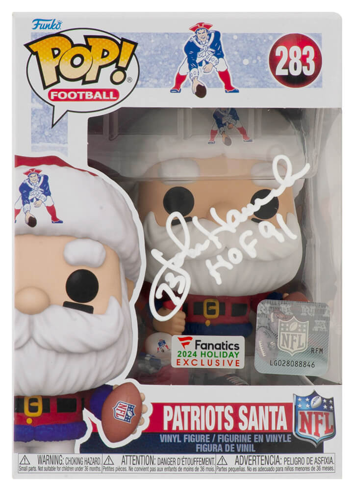 HANFUN302 John Hannah Signed   England Patriots Santa Funko Pop Doll - No.283 with HOF-91