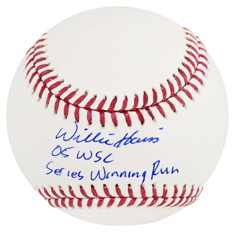 HARBSB121 Willie Harris Signed Rawlings Official MLB Baseball with 05 WS Champs, Series Winning Run