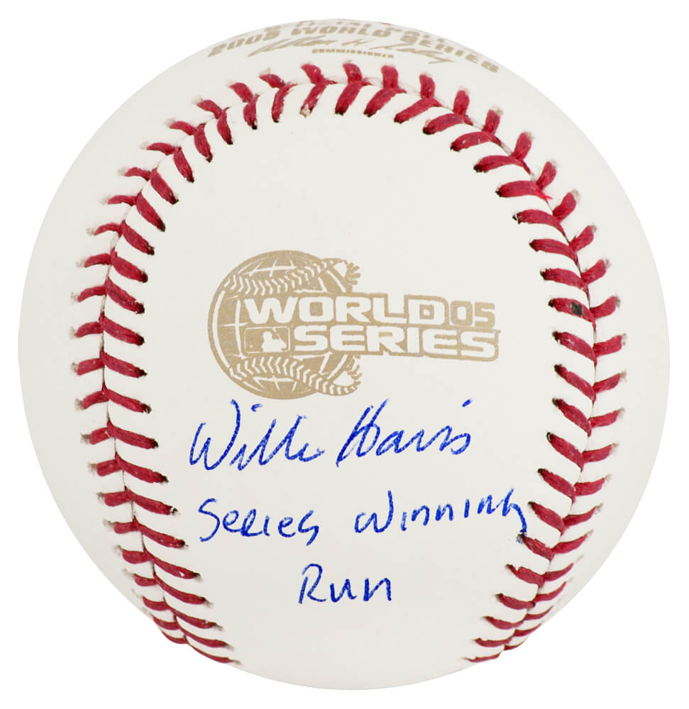 HARBSB122 Willie Harris Signed Rawlings 2005 World Series Chicago White Sox Baseball with Series Winning Run