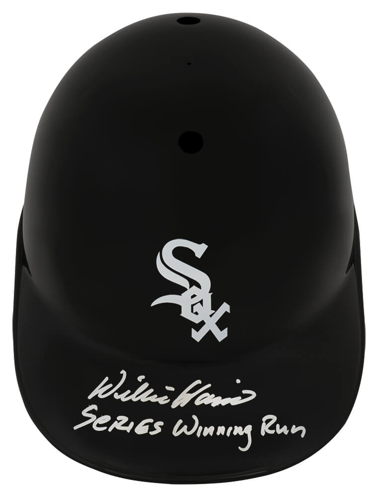 HARBTH100 Willie Harris Signed Chicago White Sox Souvenir Replica Batting Helmet with Series Winning Run
